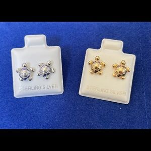 925 Sterling Silver gold plated OR silver MINI Turtle Post Earrings push back